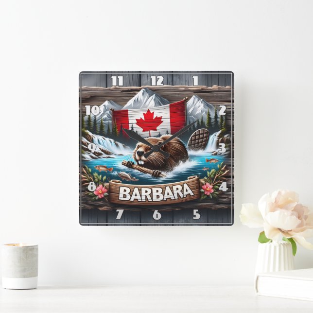 Canadian Beaver Swimming Near Mountain Stream Square Wall Clock (Home)