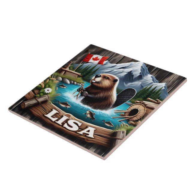 Canadian Beaver The Near Mountain In A Lake Tile (Side)