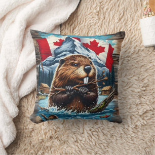 Canadian Beaver with Blue Ocean Cushion