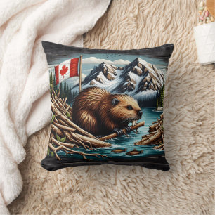 Canadian Beaver With Flag by Mountain River Cushion