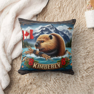 Canadian Beaver With Flag Near Kimberly Cushion