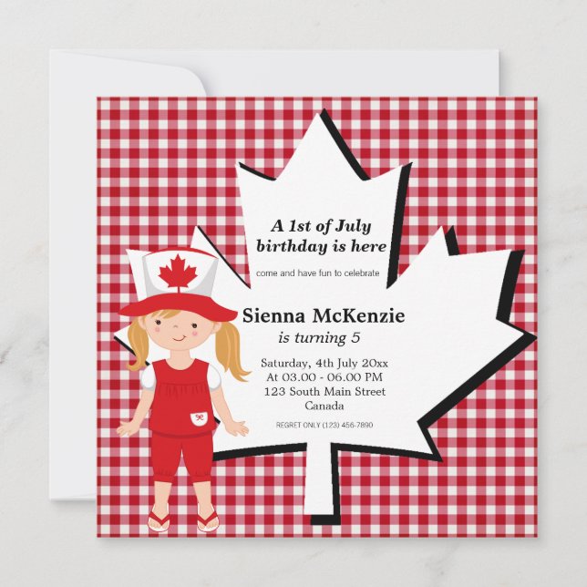 Canadian birthday girl invitation (Front)