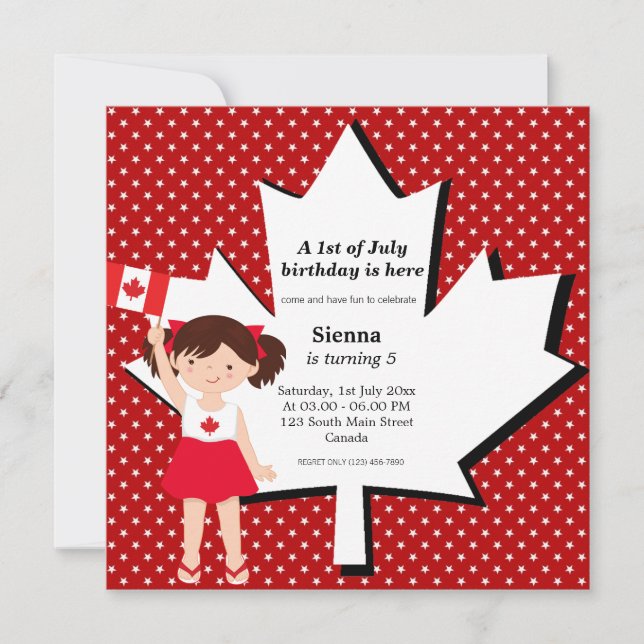 Canadian birthday girl invitation (Front)