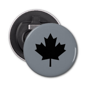 Canadian Black Maple Leaf on Grey Bottle Opener