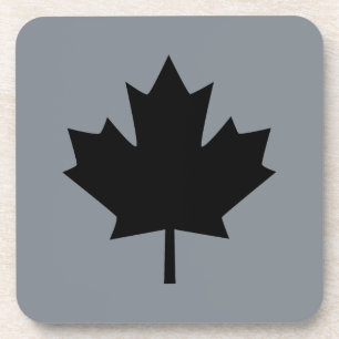Canadian Black Maple Leaf on Grey Coaster