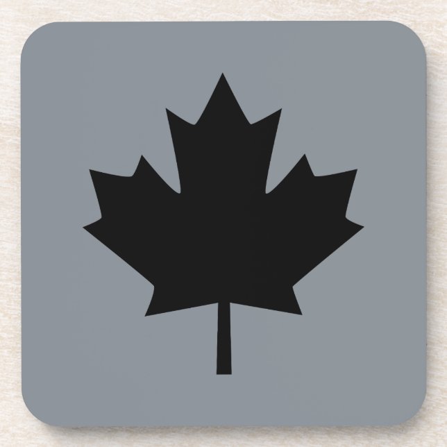 Canadian Black Maple Leaf on Grey Coaster (Front)