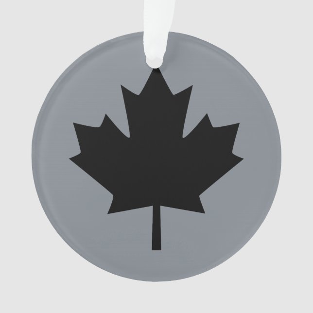 Canadian Black Maple Leaf on Grey Ornament (Front)