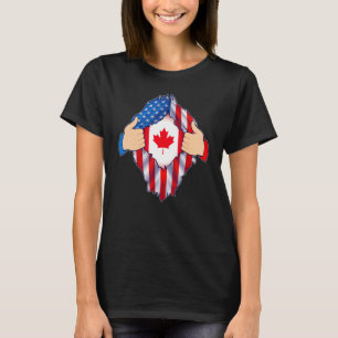 Canadian Blood Inside Me Shir Canada Usa Flag Men  T-Shirt