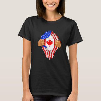 Canadian Blood Inside Me Usa Flag Canada T-Shirt