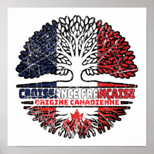 Canadian Canada French France Tree Roots Flag Poster