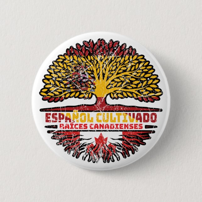 Canadian Canada Spain Spanish Tree Roots Flag 6 Cm Round Badge (Front)