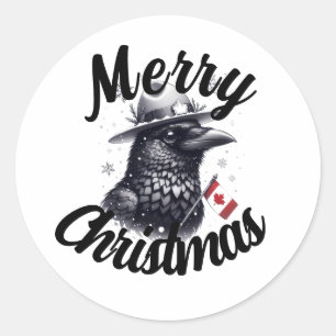 Canadian Christmas Raven Classic Round Sticker