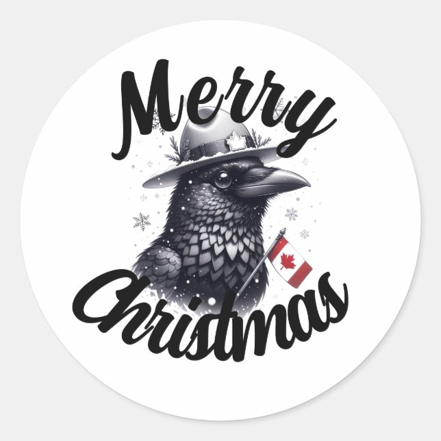 Canadian Christmas Raven Classic Round Sticker (Front)