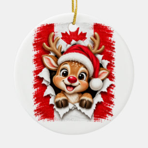 Canadian Christmas Reindeer Ceramic Tree Decoration