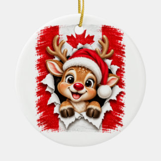 Canadian Christmas Reindeer Ceramic Tree Decoration