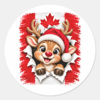 Canadian Christmas Reindeer Classic Round Sticker