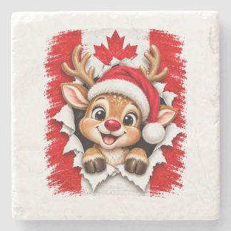 Canadian Christmas Reindeer Stone Coaster