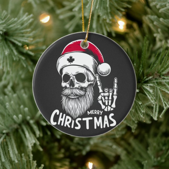 Canadian Christmas Skull  Ceramic Tree Decoration (Tree)