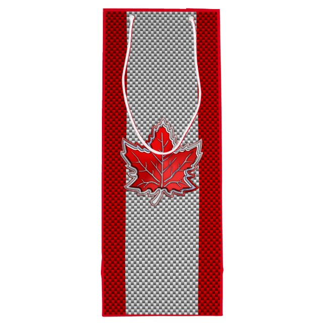 Canadian Chrome Maple Leaf on Carbon Fiber Styles Wine Gift Bag (Back)