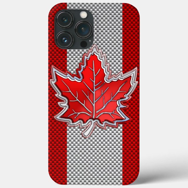 Canadian Chrome Maple Leaf on Carbon Fibre Styles Case-Mate iPhone Case (Back)