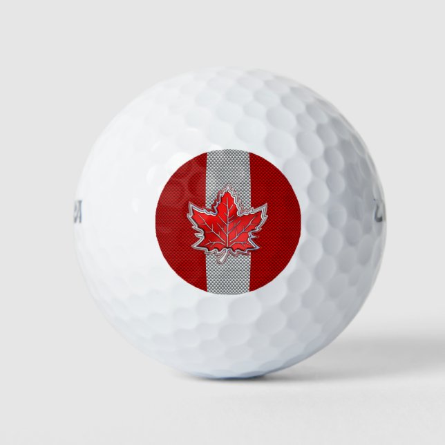 Canadian Chrome Maple Leaf on Carbon Fibre Styles Golf Balls (Front)