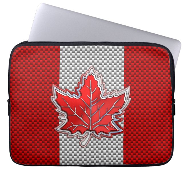 Canadian Chrome Maple Leaf on Carbon Fibre Styles Laptop Sleeve (Front)