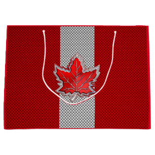 Canadian Chrome Maple Leaf on Carbon Fibre Styles Large Gift Bag