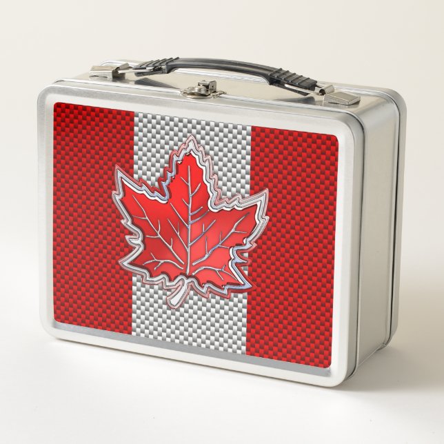 Canadian Chrome Maple Leaf on Carbon Fibre Styles Metal Lunch Box (Front)