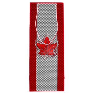 Canadian Chrome Maple Leaf on Carbon Fibre Styles Wine Gift Bag