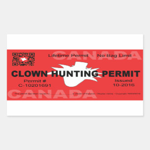 Canadian Clown Hunting Permit (4x) Rectangular Sticker