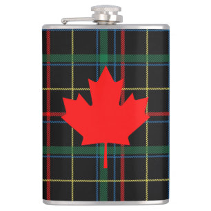 Canadian Cottage Plaid Maple Leaf Hip Flask