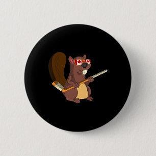 Canadian Cute Animal Gift Beaver Maple Leaf Hockey 6 Cm Round Badge