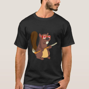 Canadian Cute Animal Gift Beaver Maple Leaf Hockey T-Shirt