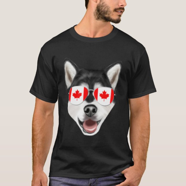 Canadian Flag Alaskan Malamute Dog Canada Pocket T-Shirt (Front)