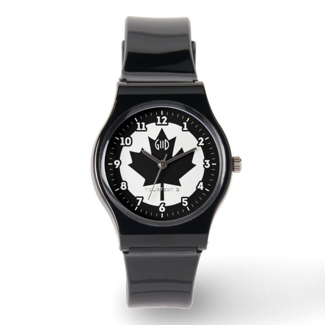 Canadian Flag Black Maple Leaf on a Watch (Front)