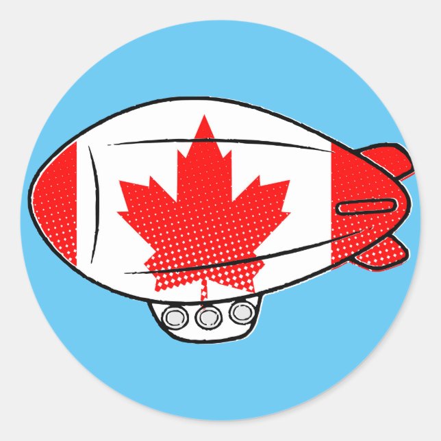 Canadian Flag Blimp Balloon In Blue Sky Custom Classic Round Sticker (Front)