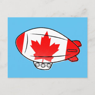 Canadian Flag Blimp Balloon In Blue Sky Custom Postcard