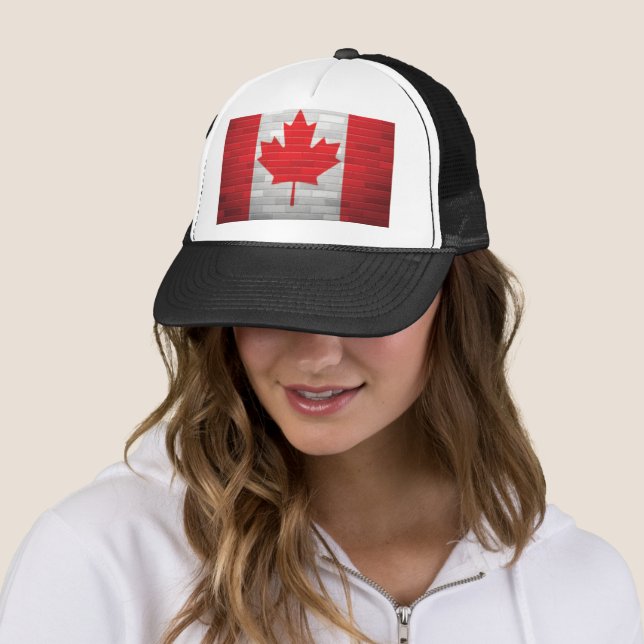 Canadian Flag Brick Wall Canada Maple Hat (In Situ)