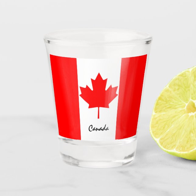 Canadian Flag & Canada country patriot /sports Shot Glass (Front)