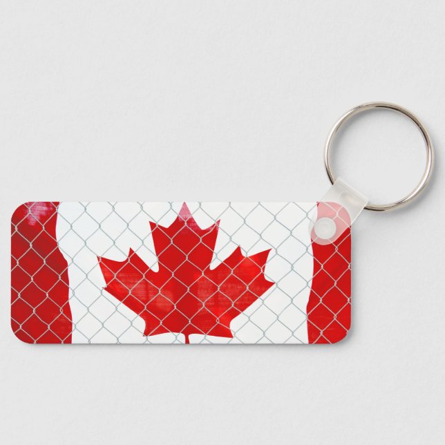 Canadian Flag. Chain Link Fence. Rustic. Cool. Key Ring (Front)