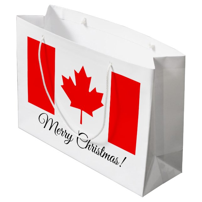 Canadian flag custom Merry Christmas gift bags (Back Angled)