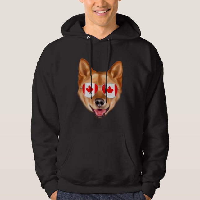 Canadian Flag Finnish Spitz Dog Canada Pocket Hoodie (Front)