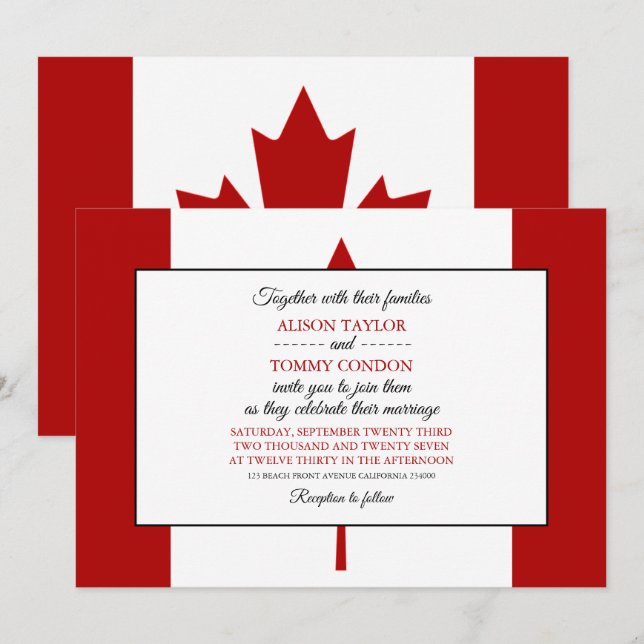 Canadian Flag, Flag of Canada Wedding Invitation (Front/Back)