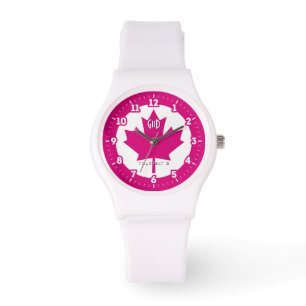 Canadian Flag Fuchsia Maple Leaf on a Watch