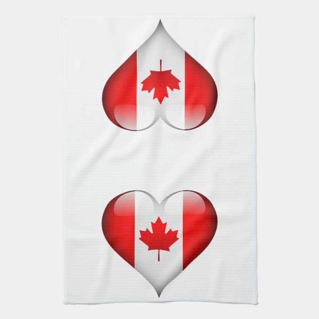 Canadian Flag Glass Heart Tea Towel (Vertical)