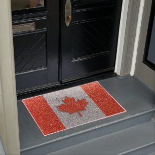 Canadian Flag Glitter Maple Leaf Canada Welcome Doormat