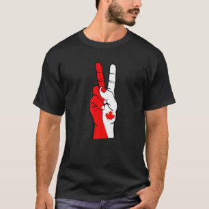 Canadian Flag Hand Peace Sign Funny Happy Canada D T-Shirt