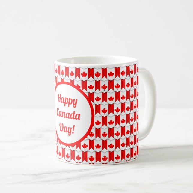 Canadian Flag Hearts Maple Leaf Pattern Canada Day Coffee Mug (Front Right)