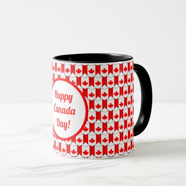Canadian Flag Hearts Maple Leaf Pattern Canada Day Mug (Front Right)