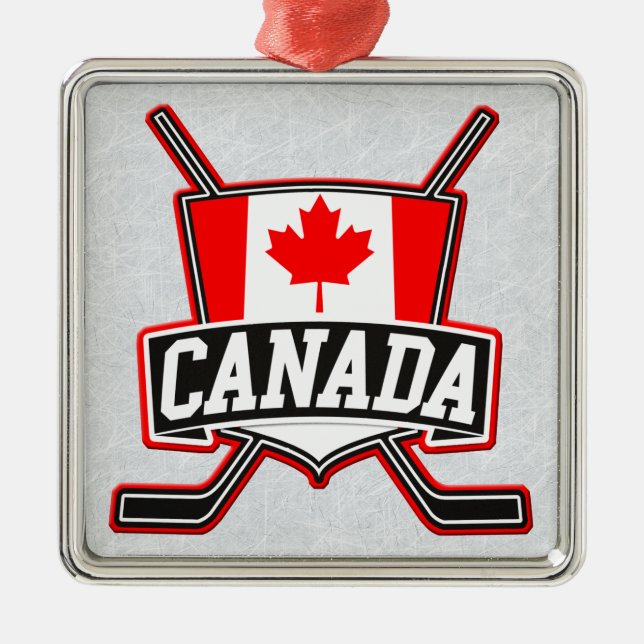 Canadian Flag Hockey Logo Metal Tree Decoration (Front)